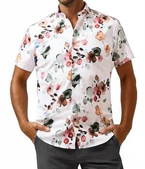 NEW STONE ROSE nova watercolor floral shirt in white